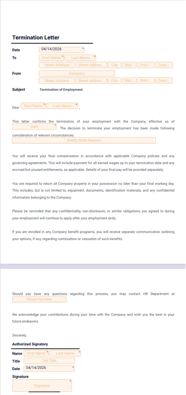 Termination Letter Template