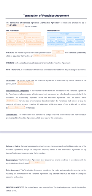Termination of Franchise Agreement Template - PDF Templates