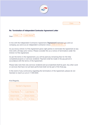 Independent Contractor Agreement Termination Letter PDF Template
