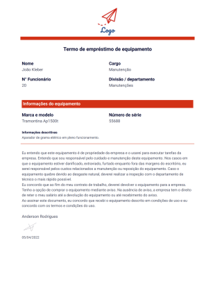 Termo de empréstimo de equipamento - PDF Templates