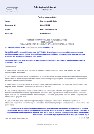 Termo de Uso - Internet - PDF Templates