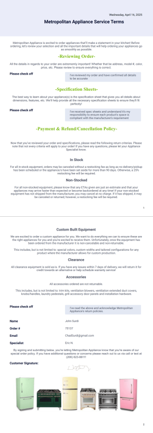 Order Agreement PDF Template