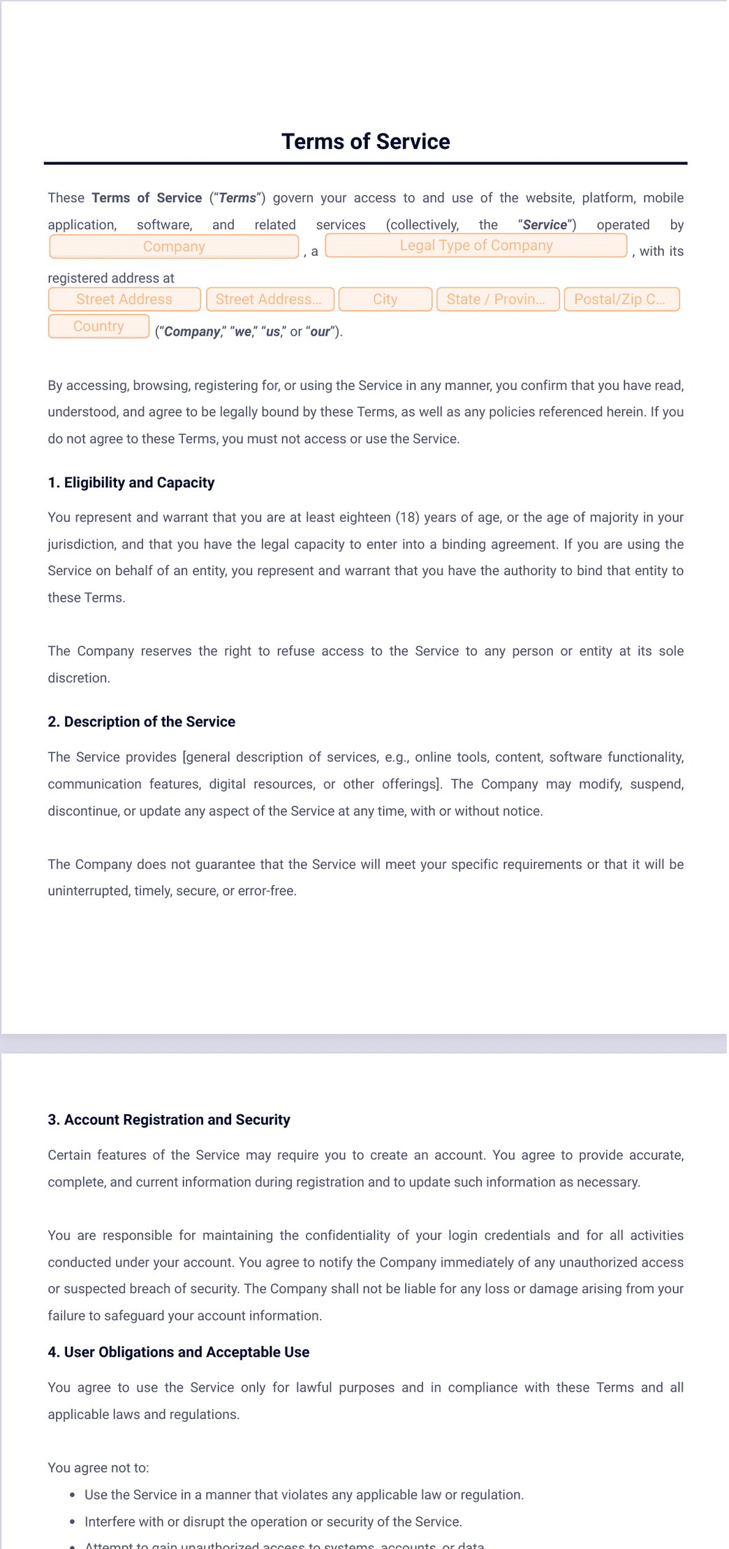 Terms of Service Template - PDF Templates | Jotform