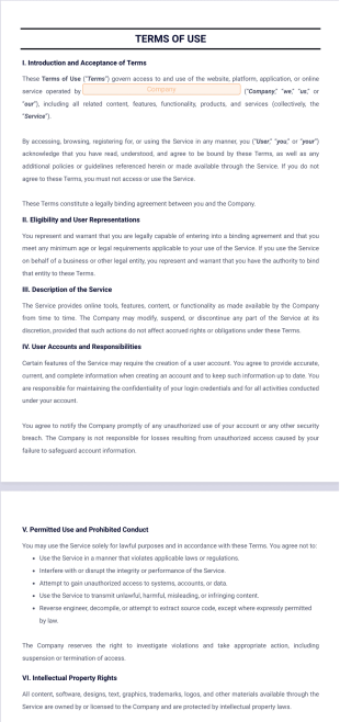 Terms of Use Template - PDF Templates