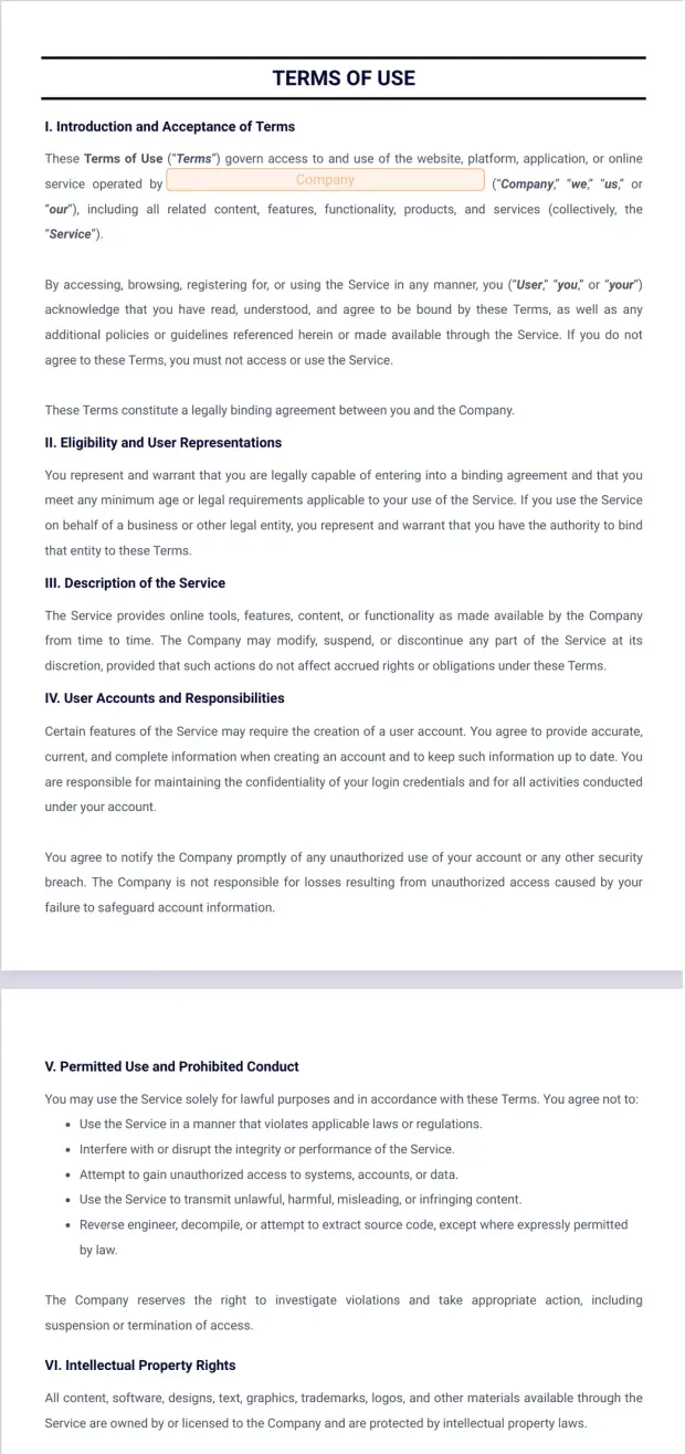 Terms of Use Template