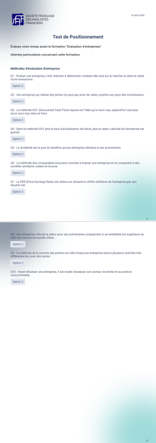 Test de positionnement Modèle PDF