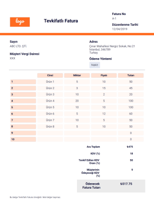 Tevkifatlı Fatura Örneği - PDF Templates