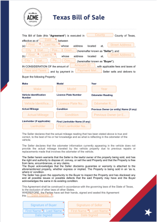 Texas Bill of Sale PDF Template