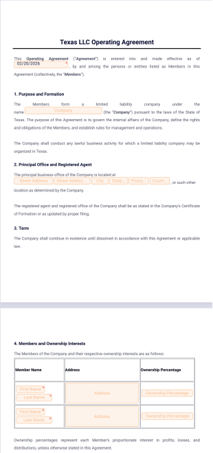 Texas LLC Operating Agreement Template - PDF Templates