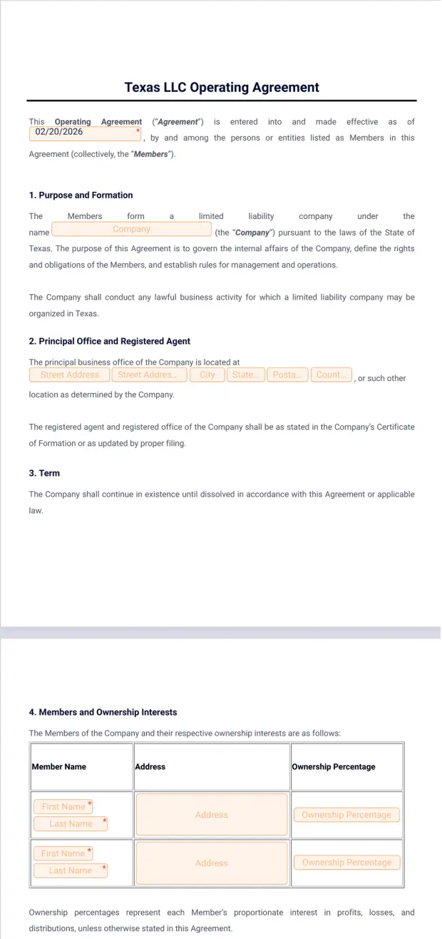 Texas LLC Operating Agreement Template