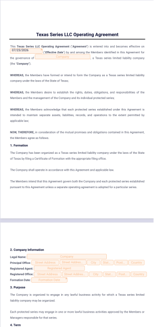 Texas Series LLC Operating Agreement Template - PDF Templates