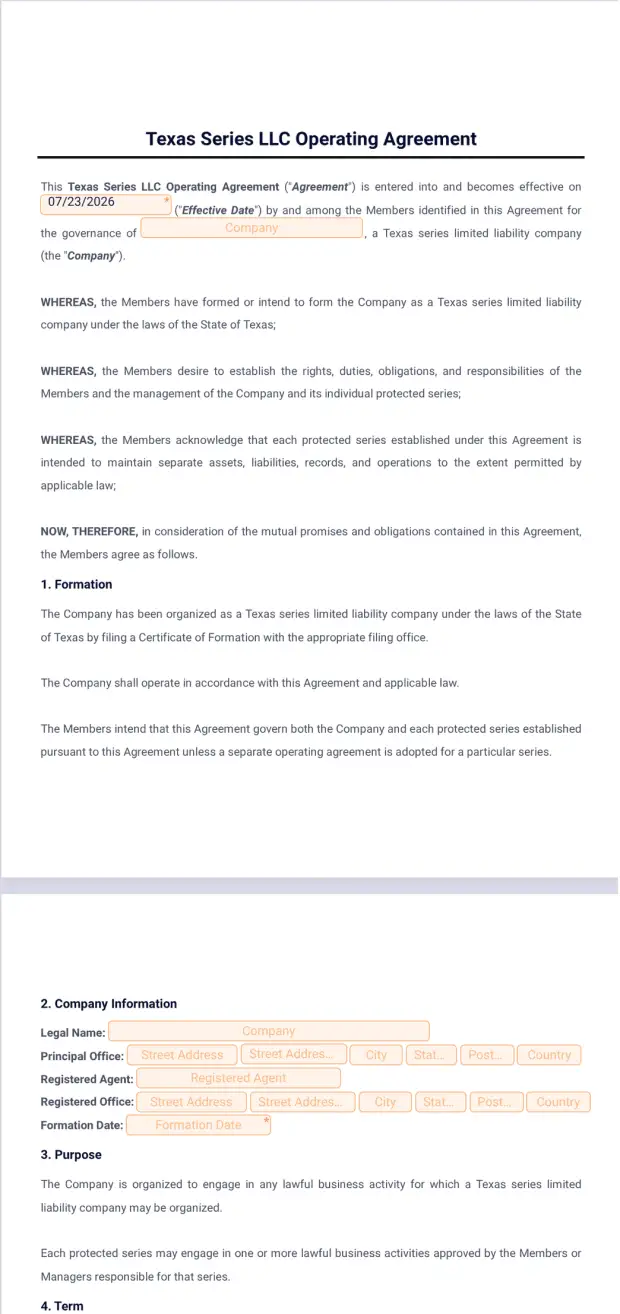 Texas Series LLC Operating Agreement Template