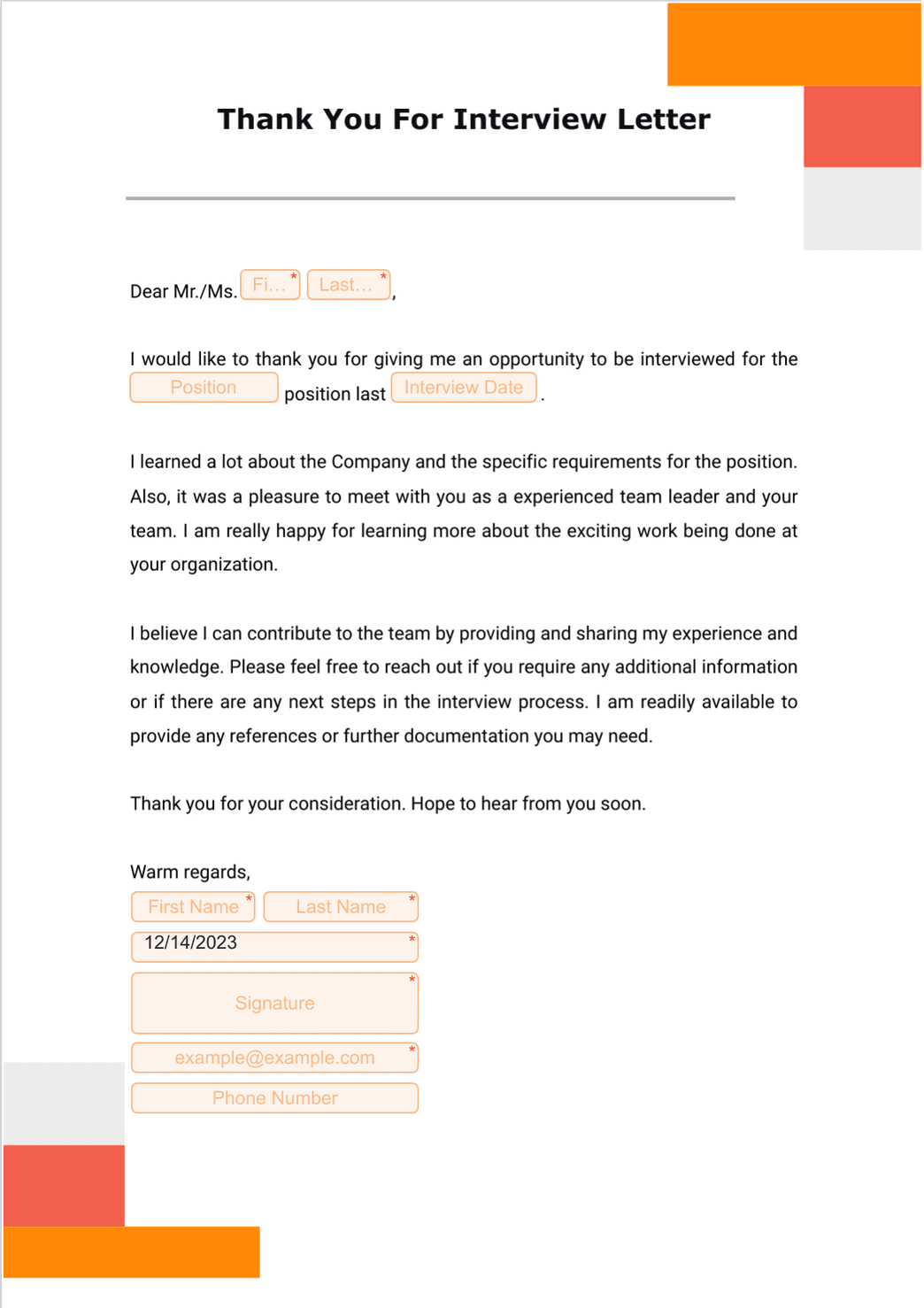Interview Thank You Letter Sample Sample Templates Sample Templates