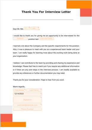 Thank You For Interview Letter PDF Template