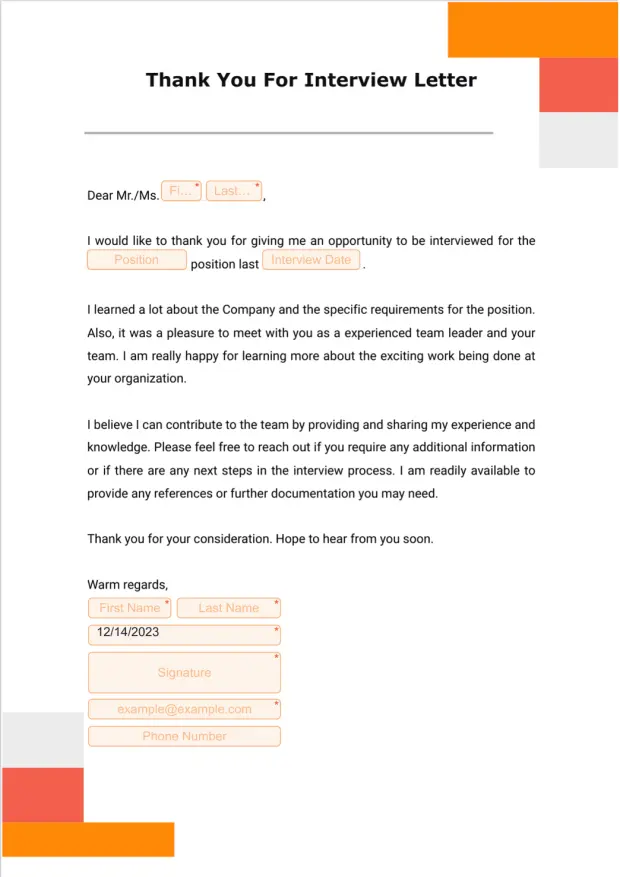 Thank You For Interview Letter