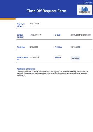 Time Off Request Template - PDF Templates