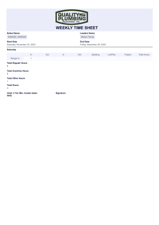 time sheet PDF Template