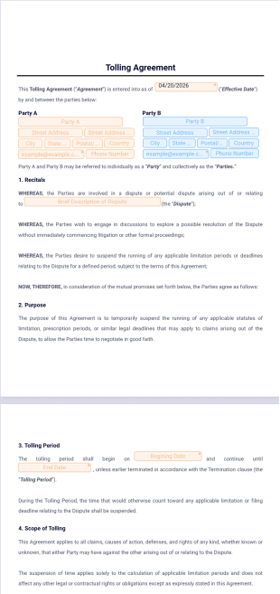 Tolling Agreement Template - PDF Templates