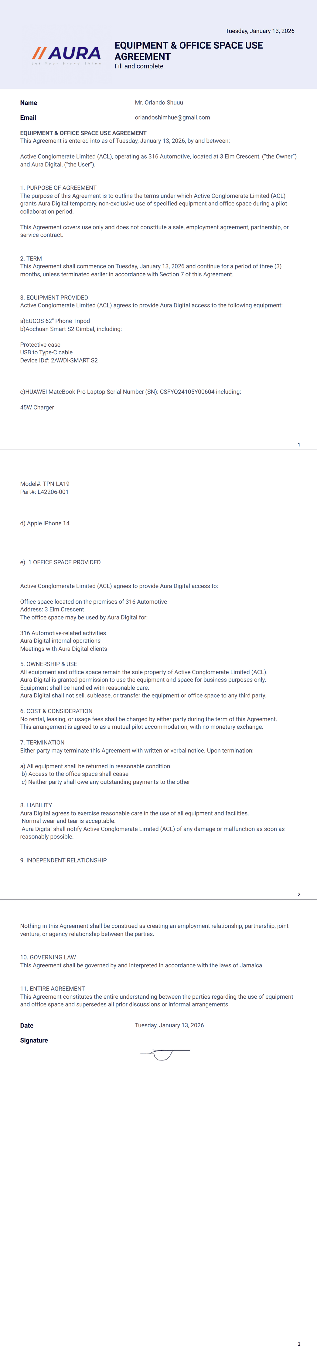 Tools & Space Usage Agreement PDF Template | Jotform