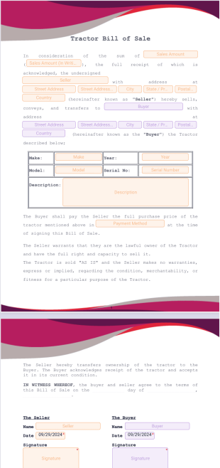 Tractor Bill of Sale - PDF Templates