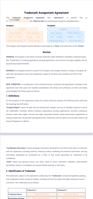 Trademark Assignment Agreement Template - PDF Templates