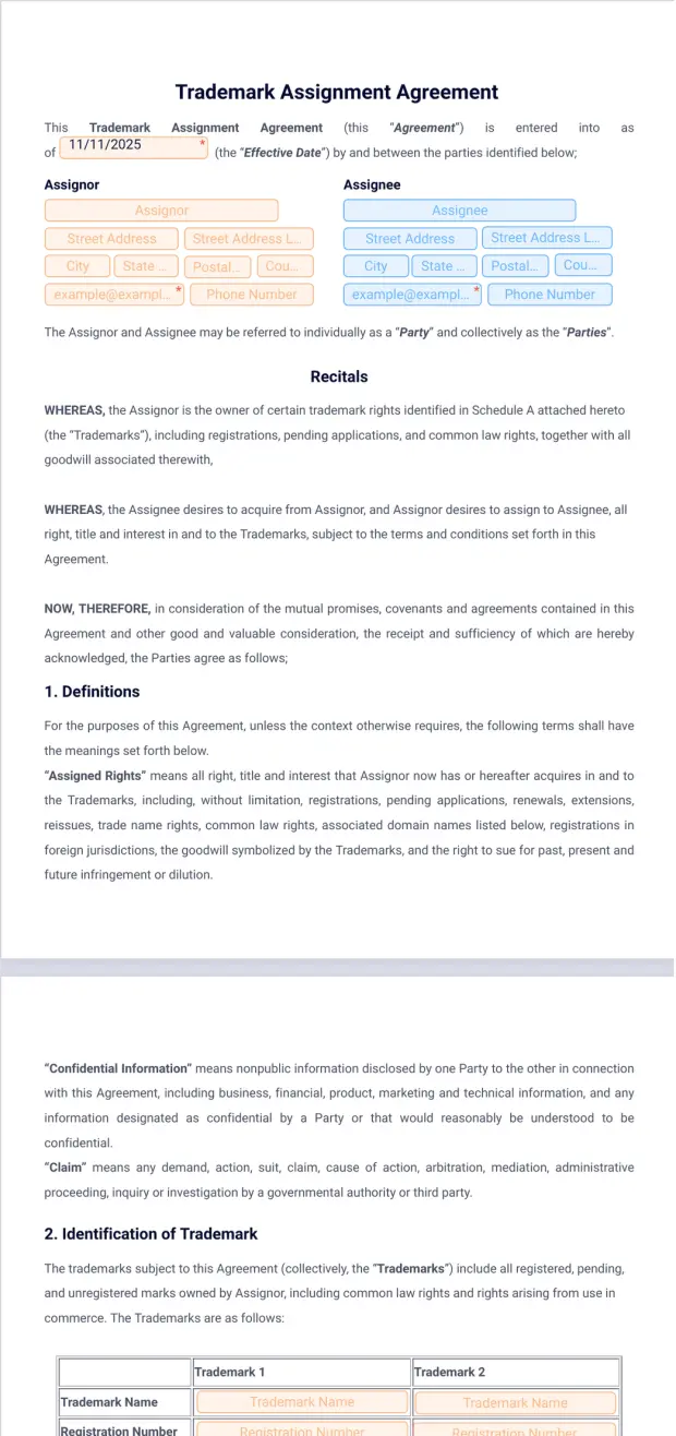 Trademark Assignment Agreement Template