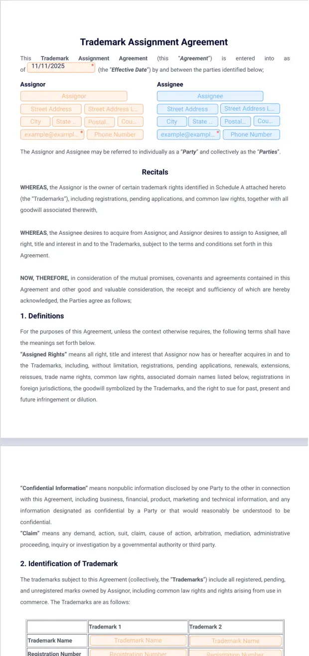 Term Assignment Contract Trademark Assignment Agreement Template - PDF Templates | Jotform