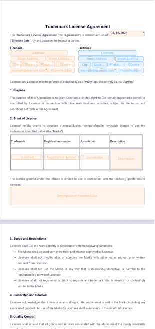 Trademark License Agreement Template - PDF Templates