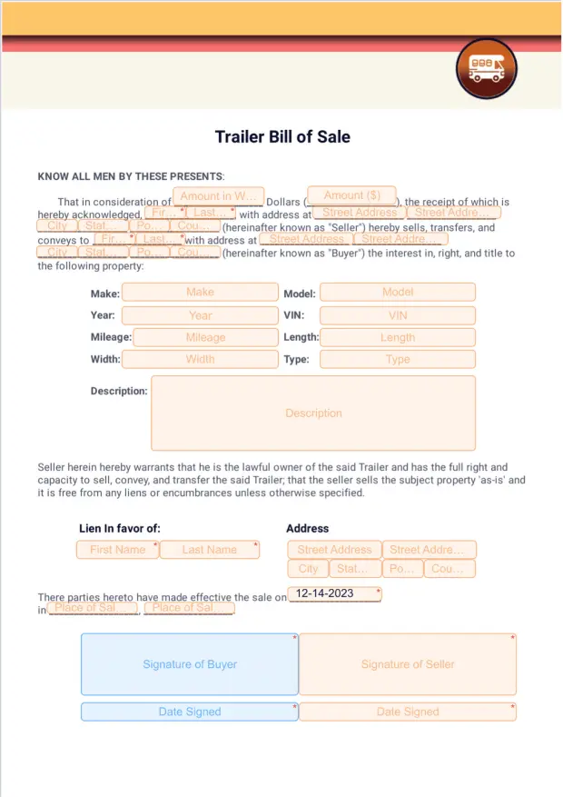 Trailer Bill of Sale