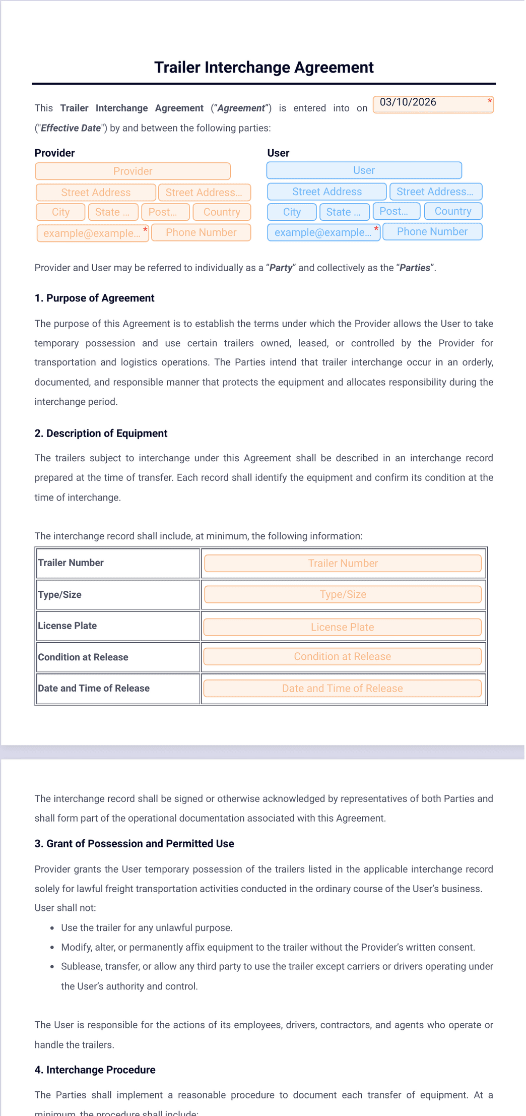 Trailer Interchange Agreement Template - PDF Templates | Jotform