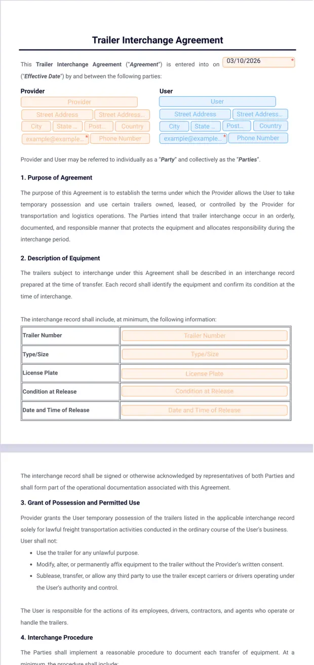 Trailer Interchange Agreement Template