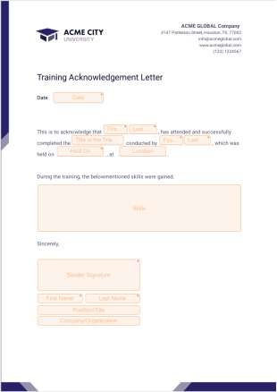 Training Acknowledgement Form PDF Template