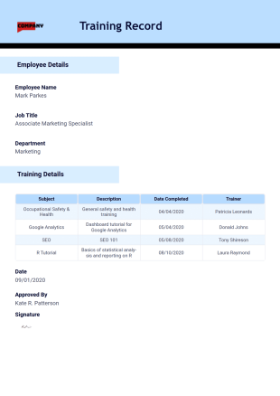 Training Record Template - PDF Templates