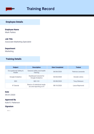 Training Record Template - PDF Templates