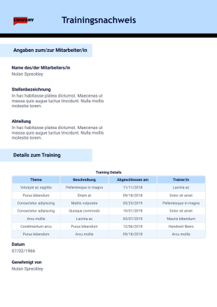 Trainingsnachweis - PDF Templates