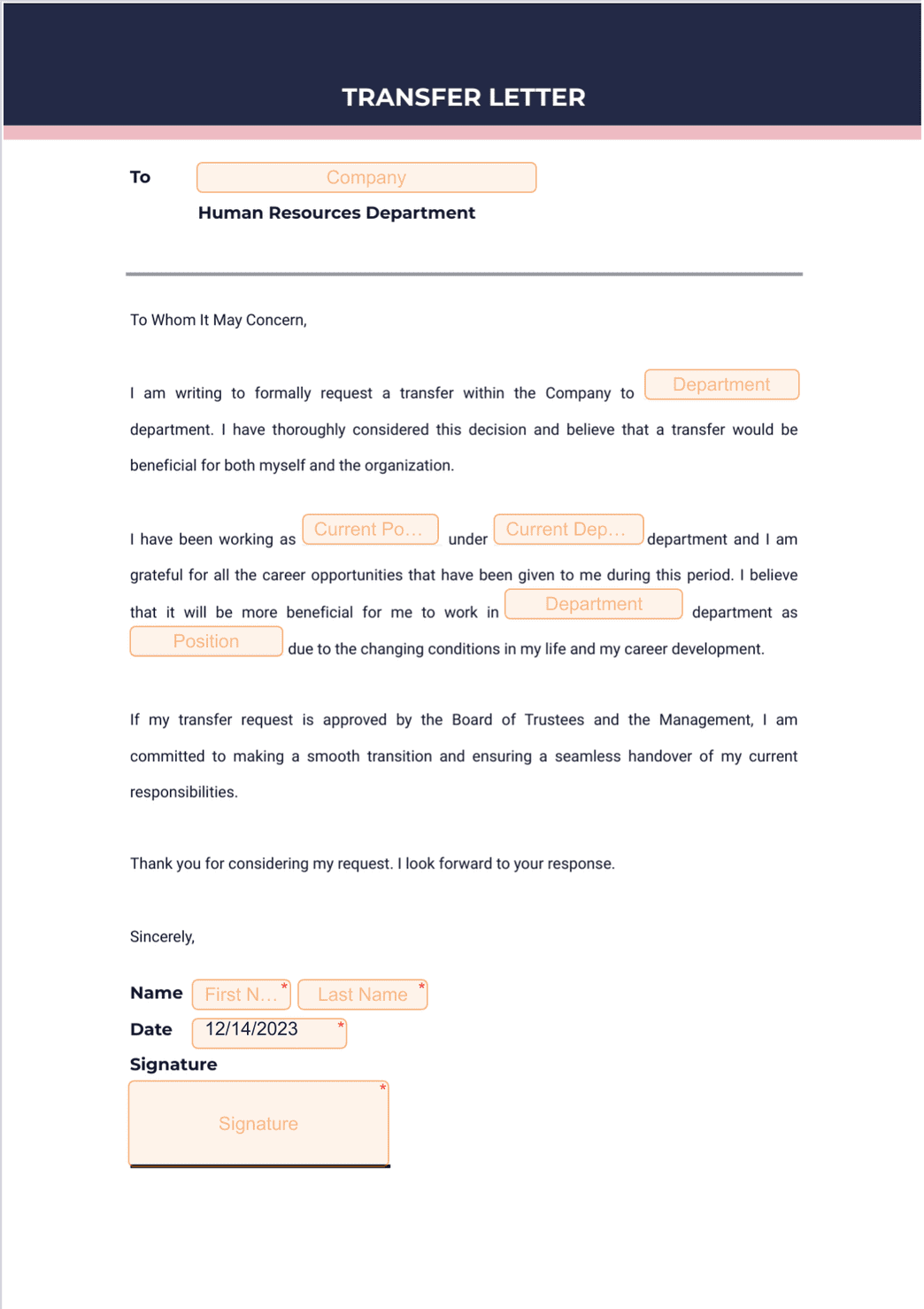 Employee Transfer Request Letter01 Best Letter Template