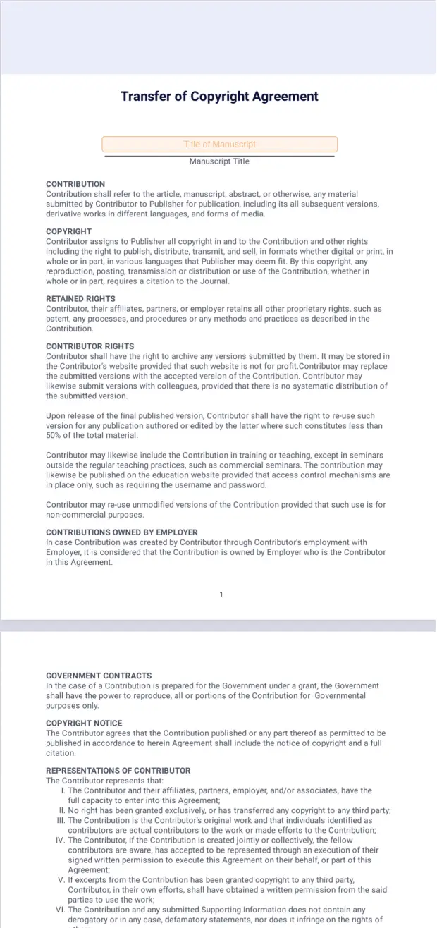 Transfer of Copyright Agreement PDF Template Jotform