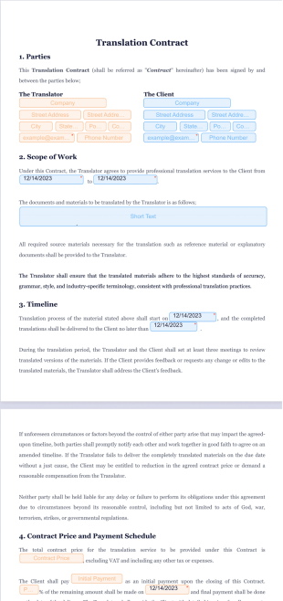 Translation Contract PDF Template