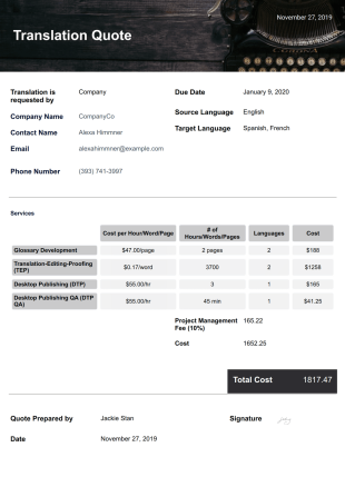 Translation Quote PDF Template