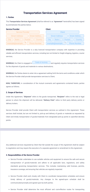 Transportation Services Agreement PDF Template