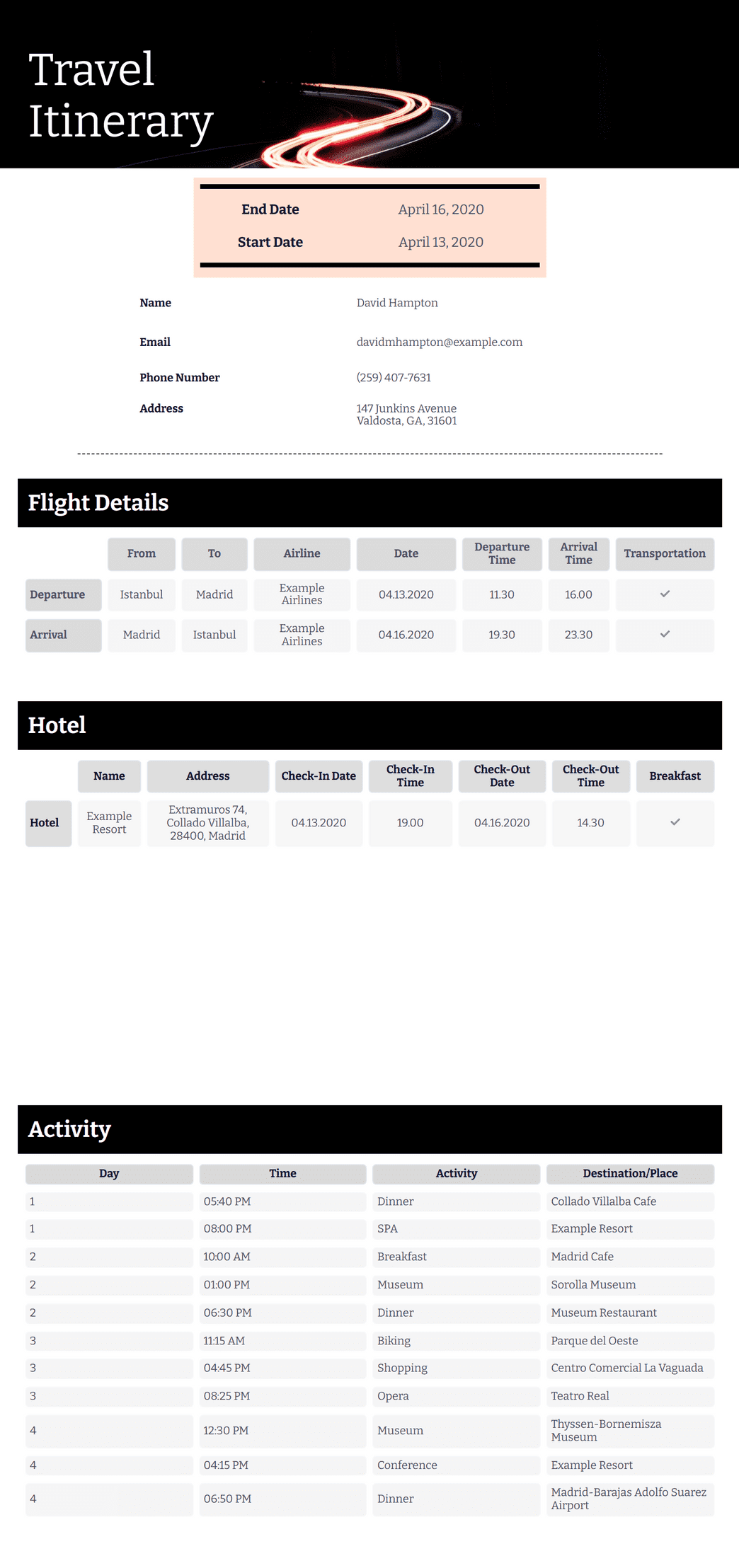 Travel Itinerary Template Sample Travel Planner Templates