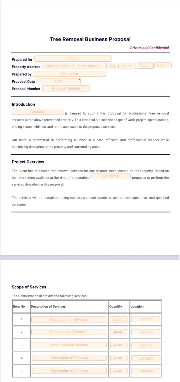 Tree Removal Business Proposal Template