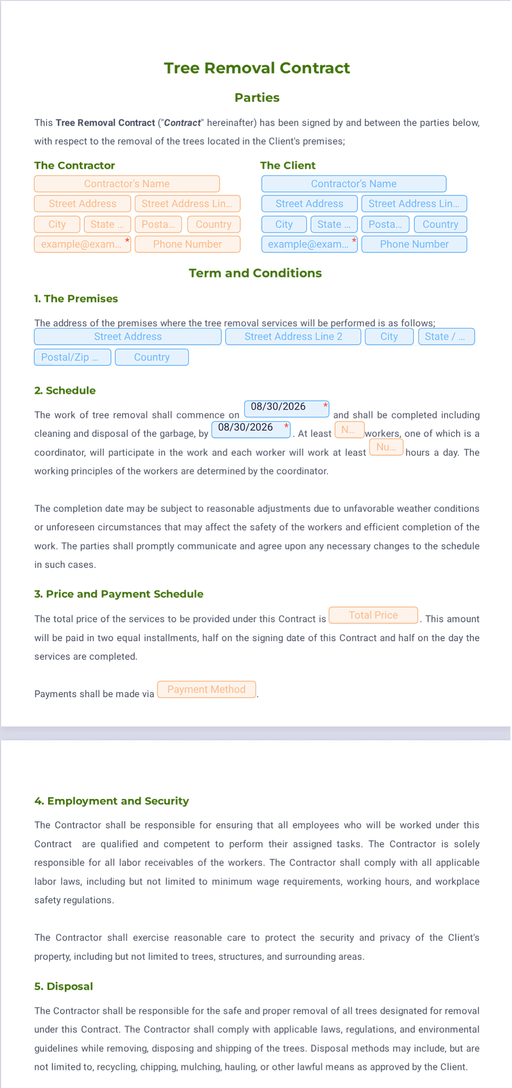 Tree Service Contract Pdf Tree Removal Contract PDF Template | Jotform