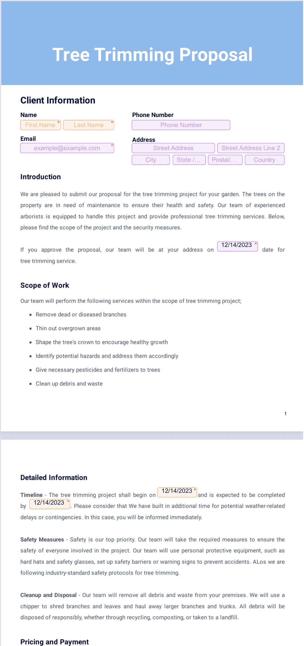 Tree Trimming Proposal Template - PDF Templates | Jotform