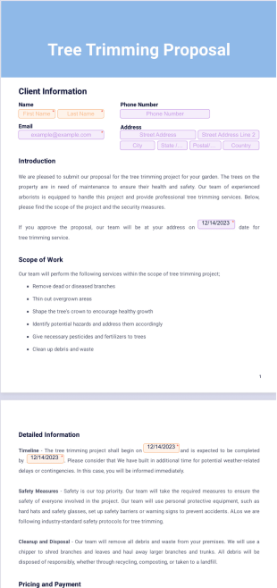 Tree Trimming Proposal Template - PDF Templates
