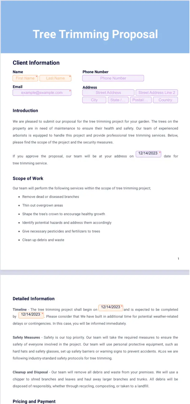 Tree Trimming Proposal Template