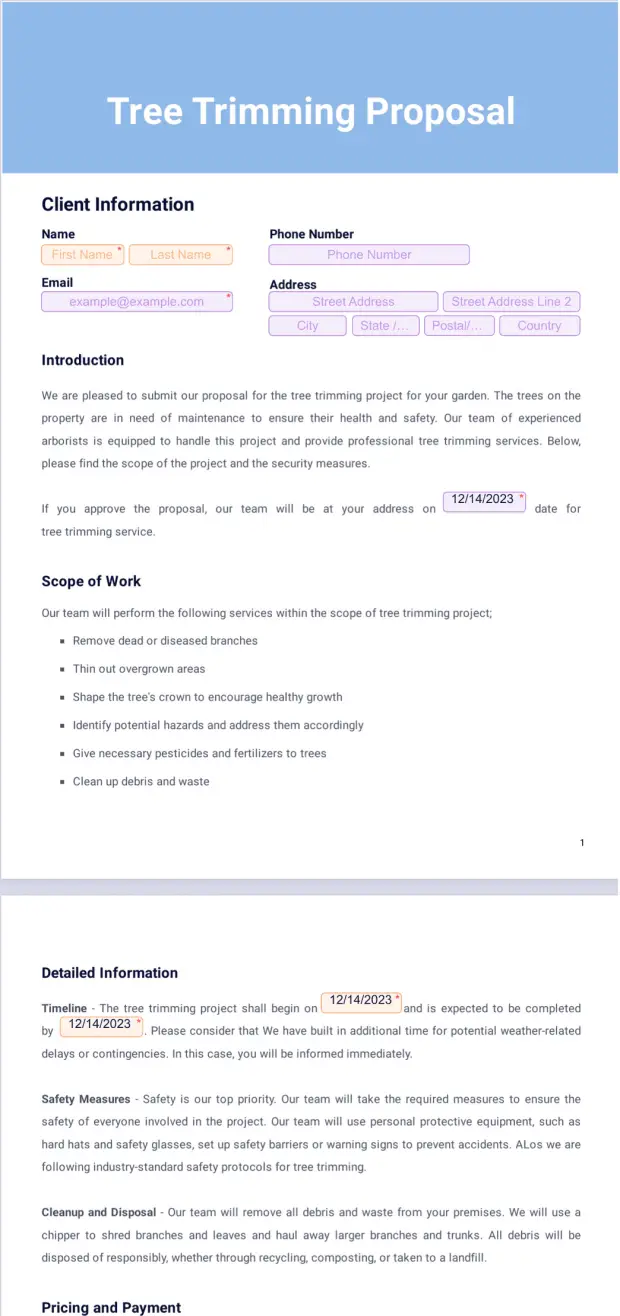 Tree Trimming Proposal Template - PDF Templates | Jotform