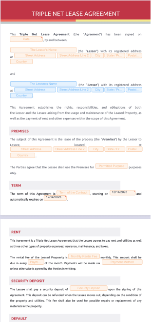 Triple Net Lease Agreement PDF Template