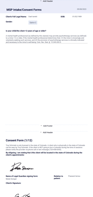 Troy Intake Form PDF Template