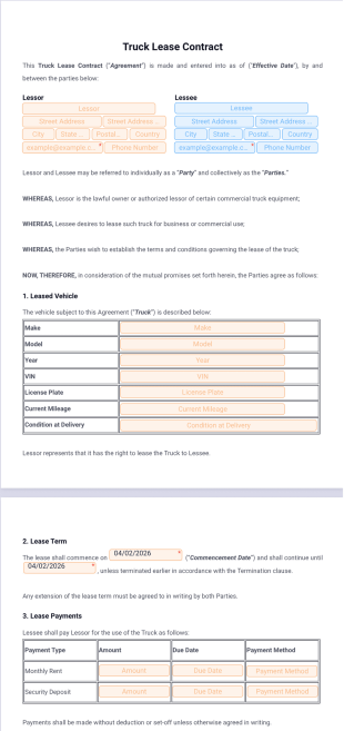 Truck Lease Contract Template - PDF Templates